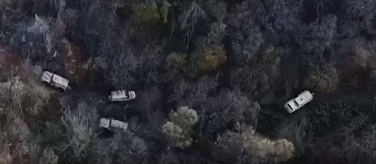Vehículos blindados enemigos escondidos en el bosque