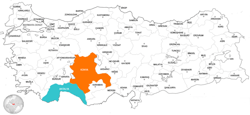 Location-of-Antalya-and-Konya-City-in-Turkey-map